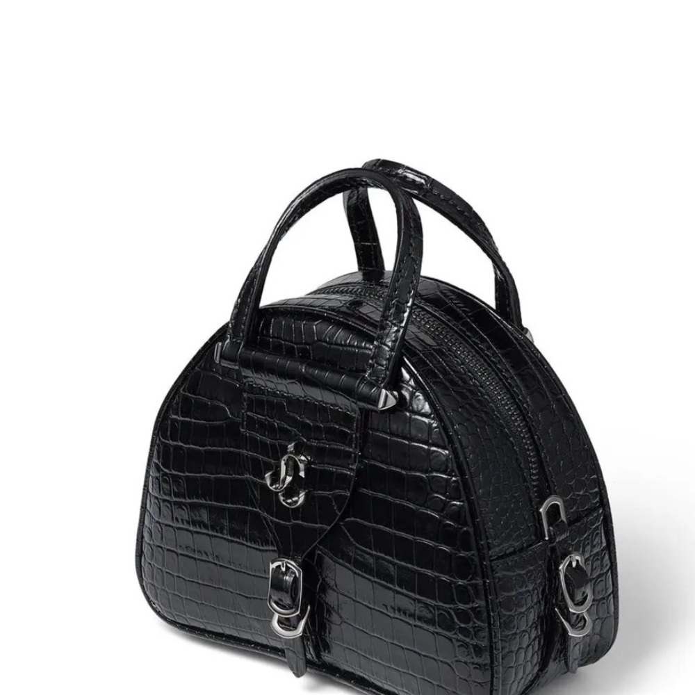 Jimmy Choo Black Crocodile-Embossed Satchel